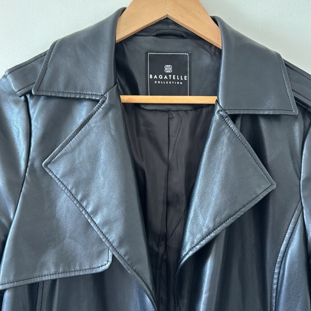 Y2K Bagatelle Faux Leather Trench Coat Black Size S Biker Chic - Picture 4 of 7